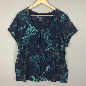 Sonoma T Shirt Women's 3X Blue Floral Pullover Top Round Cap Sleeve Modal Blend